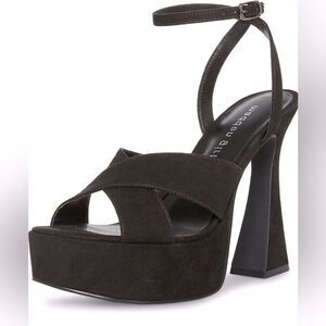MADDEN GIRL Loolaa Platform Sandals Womens Size 8.5 Black Fabric Dress Heels NEW